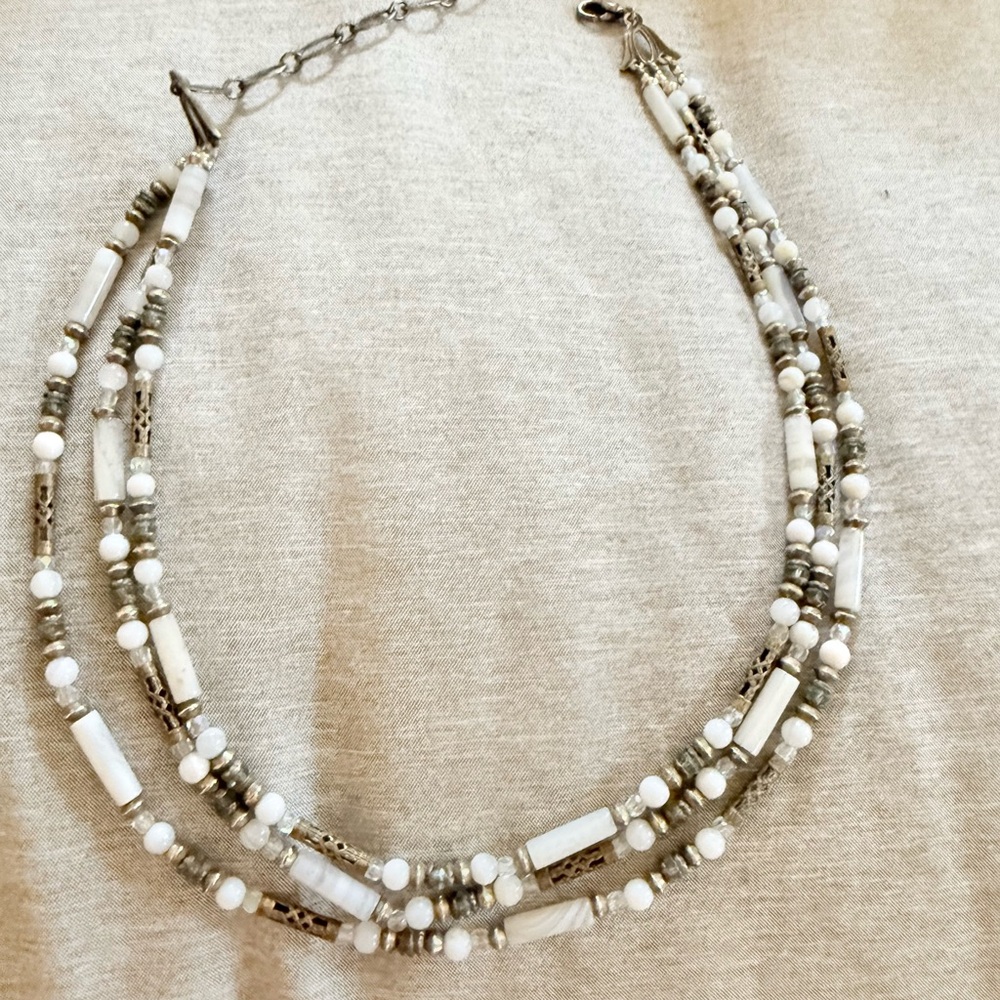 Classic White Beaded Multi-Strand Necklace. Hand made in Michal’s studio in NY.